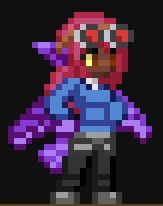 my self portrait! Actually, it's a pixel art image of a character from the game Starbound with the Cutebound mod.